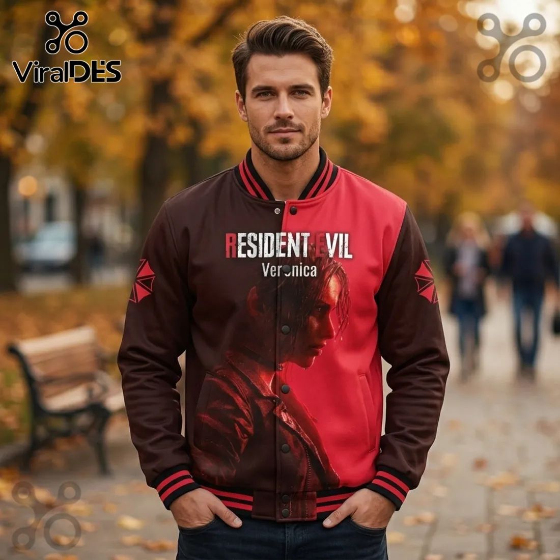 Resident Evil Code Veronica Claire Redfield Red and Black Baseball Varsity Jacket
