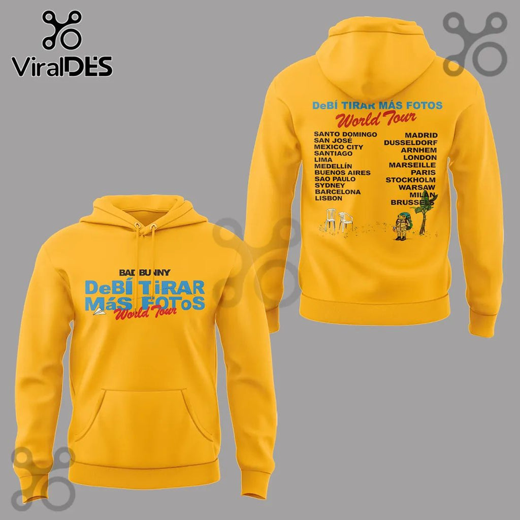Bad Bunny Debi Tirar Mas Fotos World Tour Yellow Hoodie