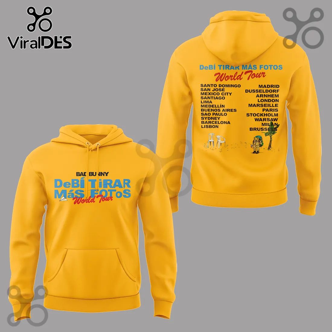 Bad Bunny Debi Tirar Mas Fotos World Tour Yellow Hoodie