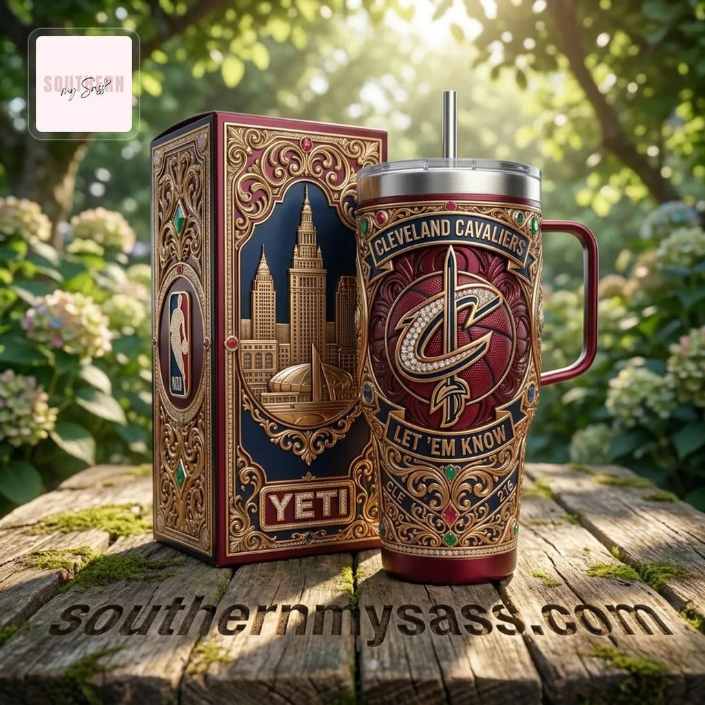 Cleveland Cavaliers NBA Luxury Ornate 40oz Tumbler With Handle