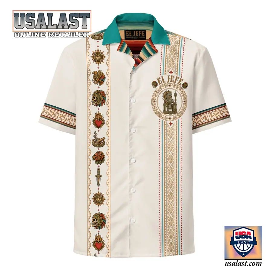 El Jefe Azteca Hueso Guayabera Short Sleeve Hawaiian Shirt