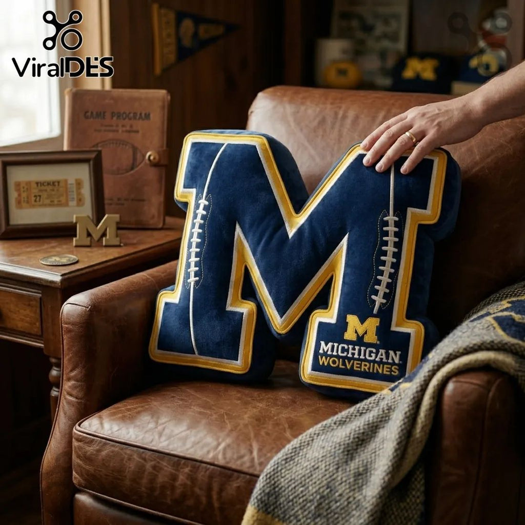 Michigan Wolverines Navy Blue Letter M Plush Pillow