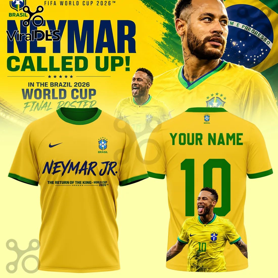 Neymar Jr Brazil National Football Team 2026 World Cup Custom Hoodie
