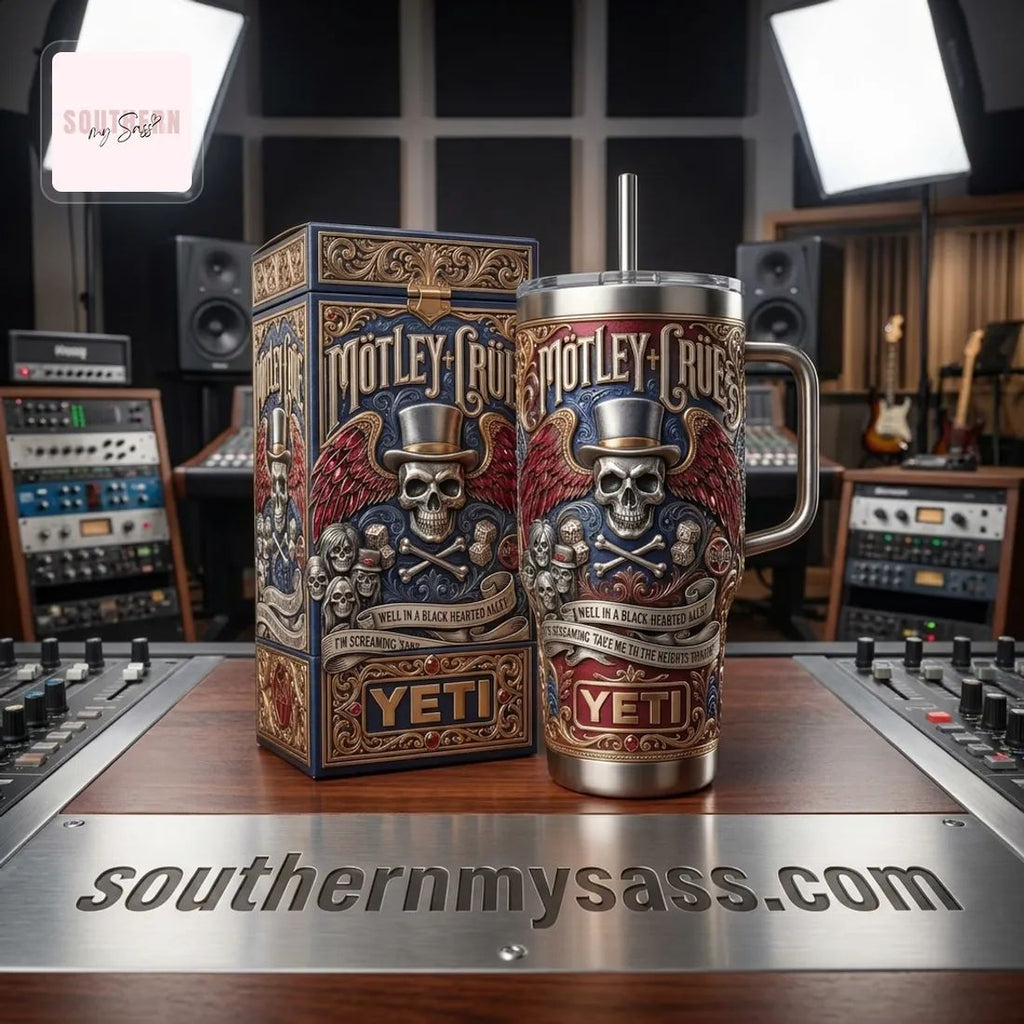 Mötley Crüe YETI 40oz Insulated Stainless Steel Skull Design Tumbler With Handle