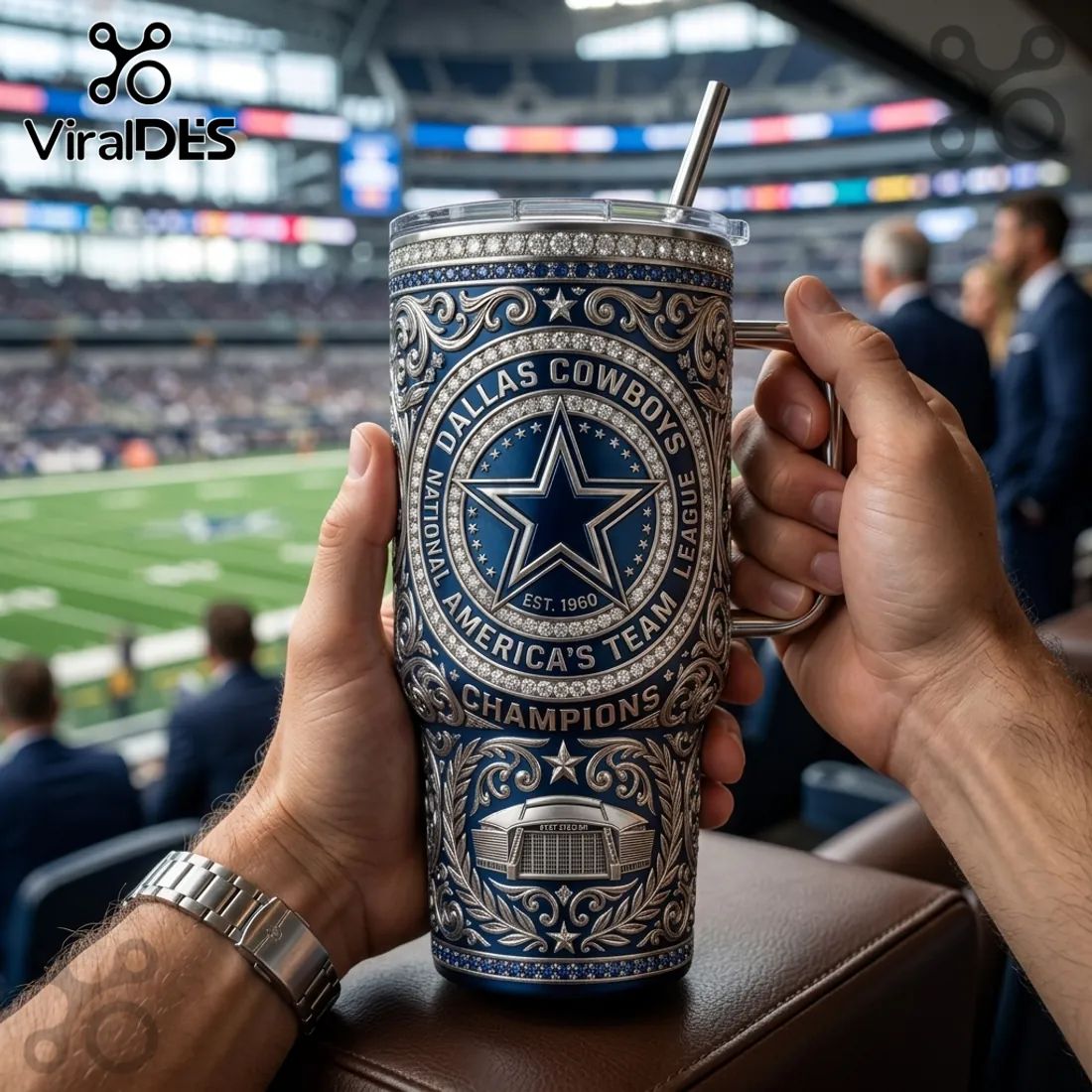 Dallas Cowboys Luxury Ornate Diamond Champions 40oz Stanley Tumbler