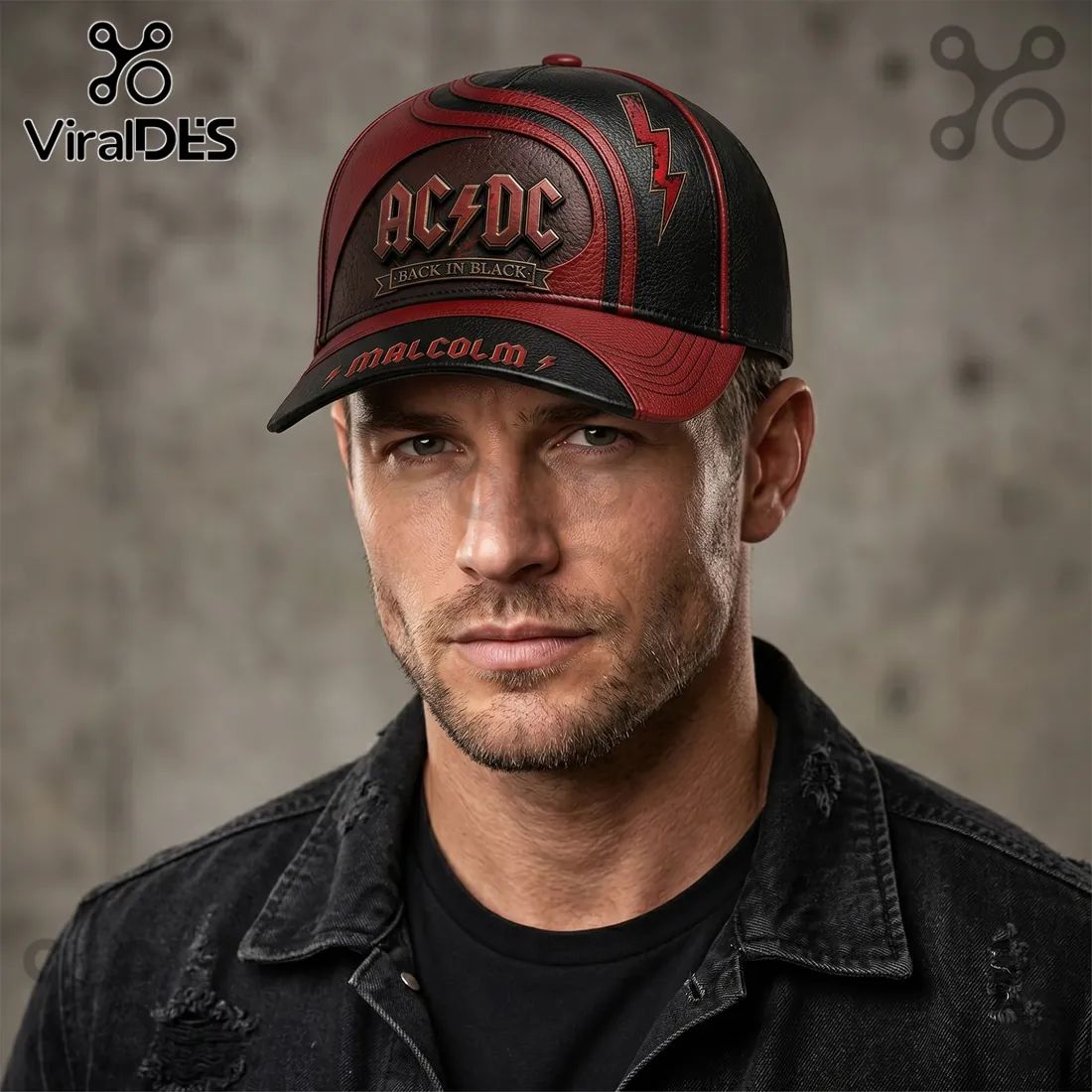 AC/DC Personalized Back In Black Faux Leather Baseball Cap