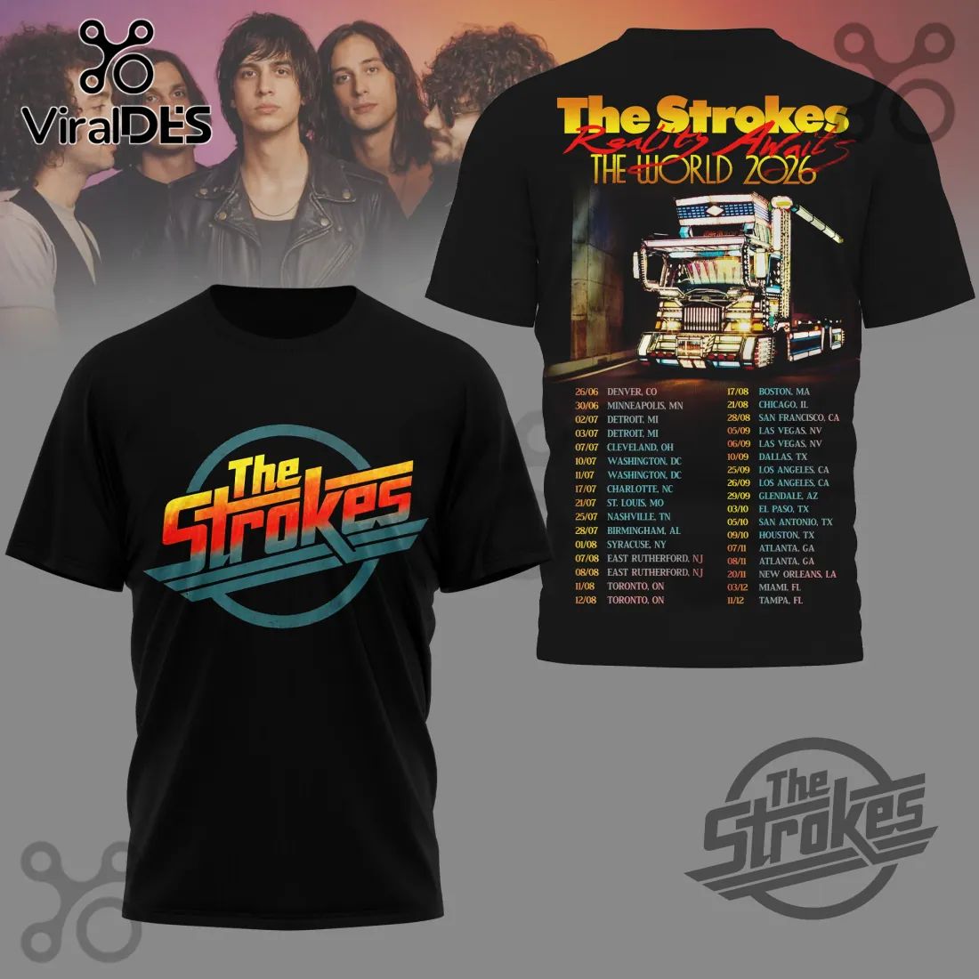The Strokes Roads Await World Tour 2026 T-Shirt