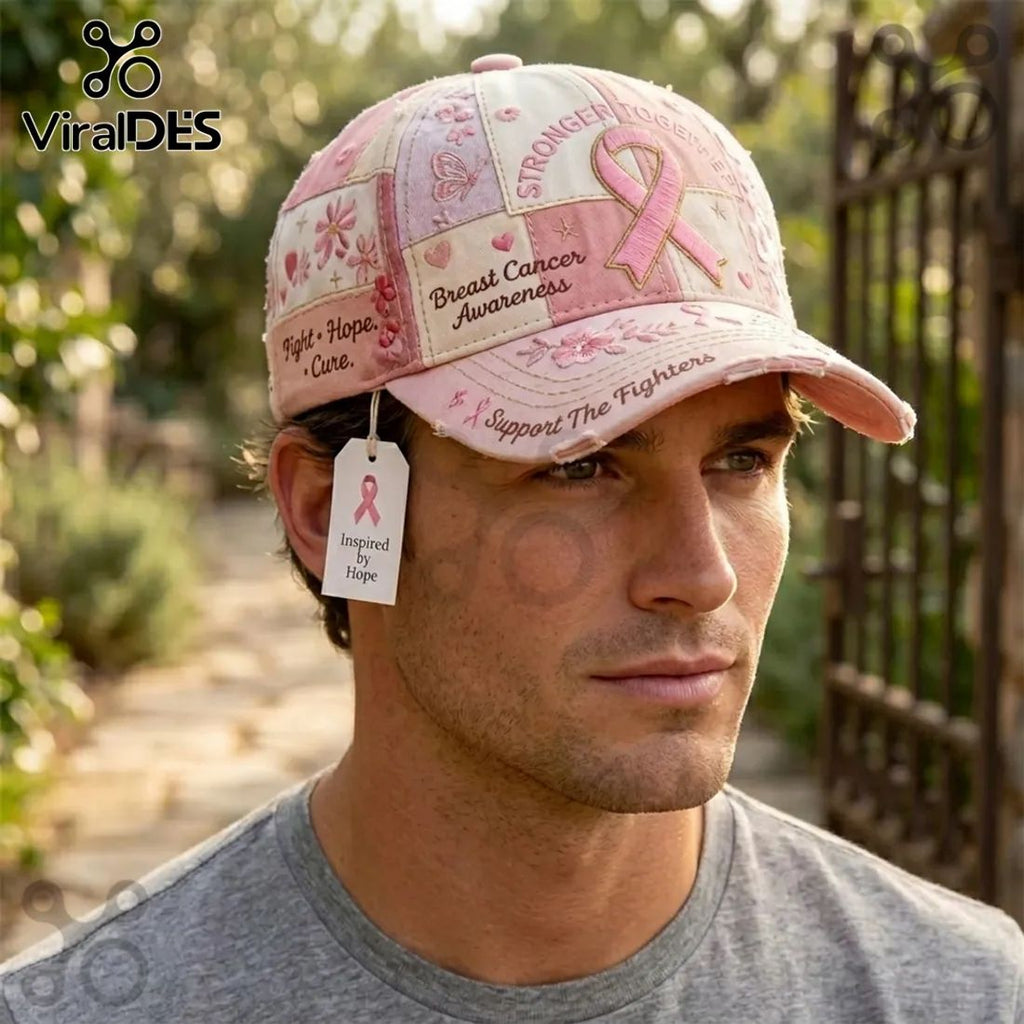 Breast Cancer Awareness Pink Ribbon Stronger Together Baseball Cap