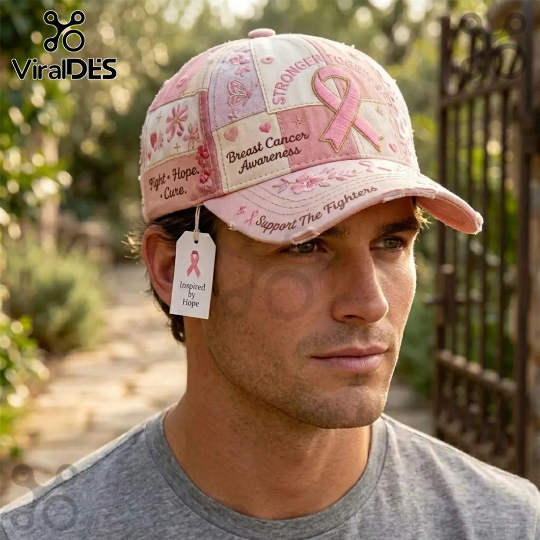 Breast Cancer Awareness Pink Ribbon Stronger Together Baseball Cap