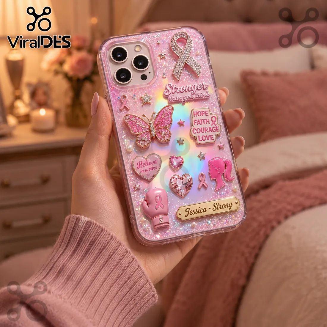 Breast Cancer Awareness Pink Ribbon Hope Courage Glitter Phone Case
