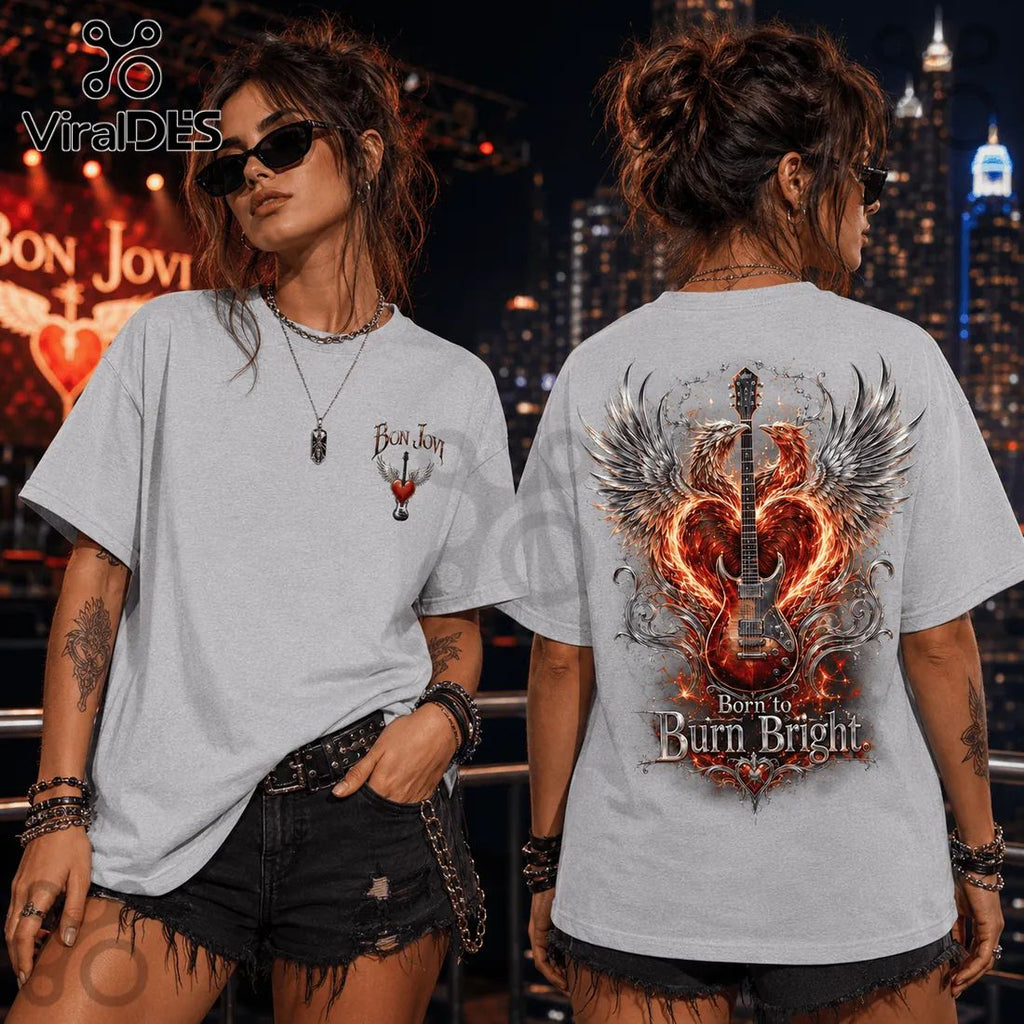 Bon Jovi Born To Burn Bright Light Gray T-Shirt