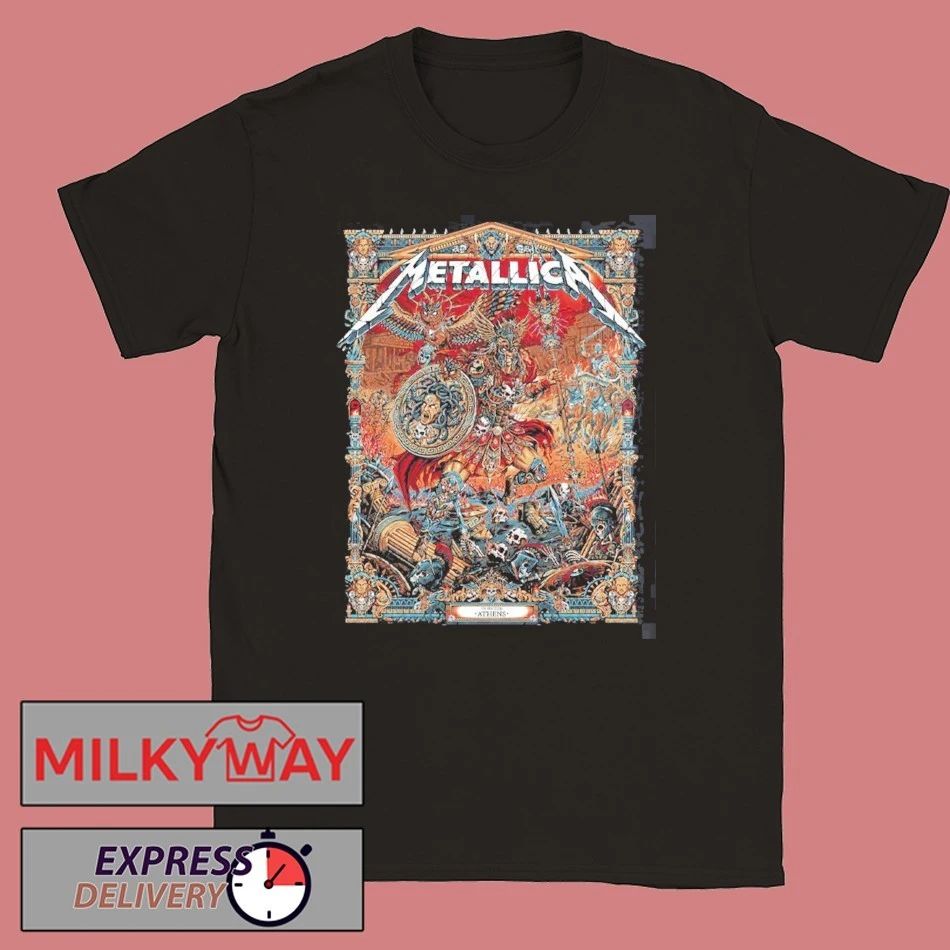 Metallica M72 Athens 2026 Venue Merch Tee At Greece Olympic Stadium On May 9 2026 The Warrior With Medusa Shield By Juan Ma Orozco Two Sided T-Shirt