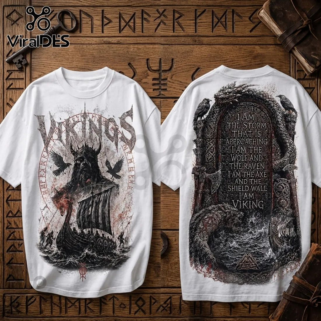 Viking Warrior Raven Wolf White T-Shirt