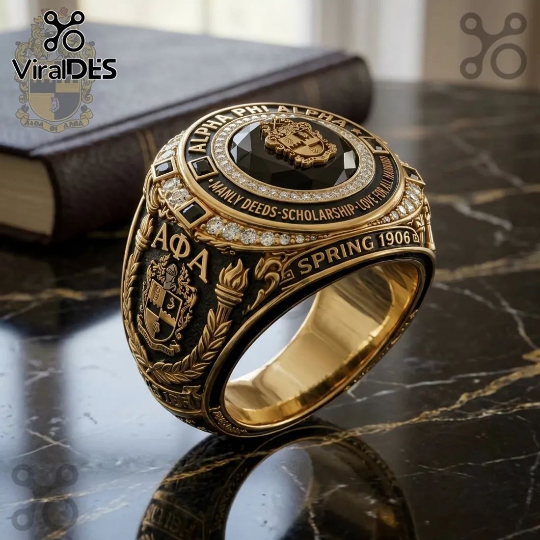 Alpha Phi Alpha 1906 Founders Gold Black Ring