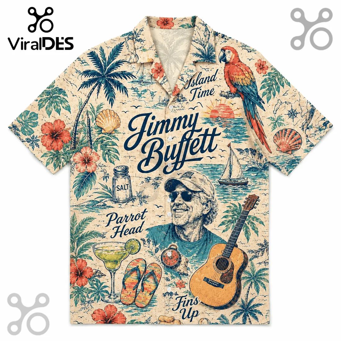 Jimmy Buffett Parrot Head Beach Theme Summer Hawaiian Shirt