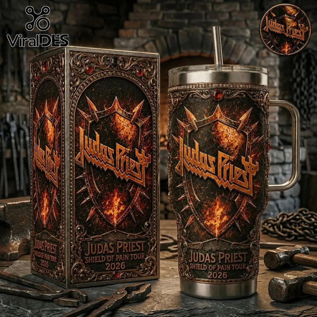 Judas Priest Shield of Pain Tour 2026 Stainless Steel 40oz Tumbler