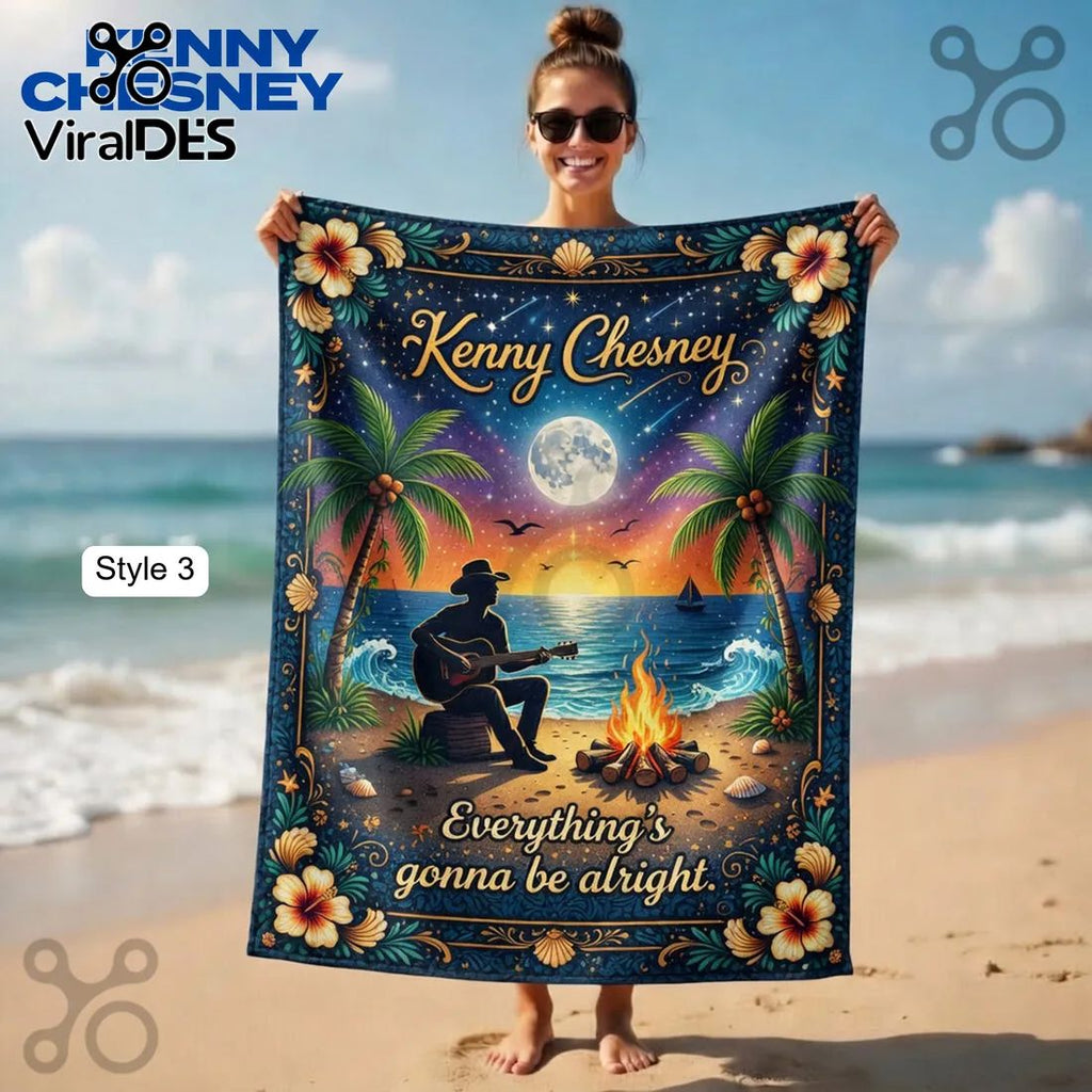 Kenny Chesney No Shoes Nation Skull Tropical Beach Towel
