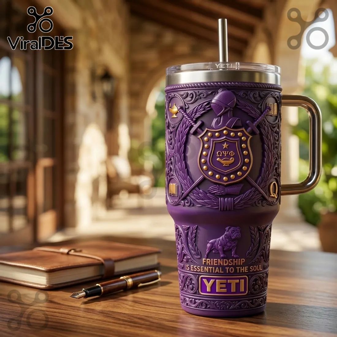 Omega Psi Phi 1911 Fraternity Purple Gold YETI Handle Tumbler