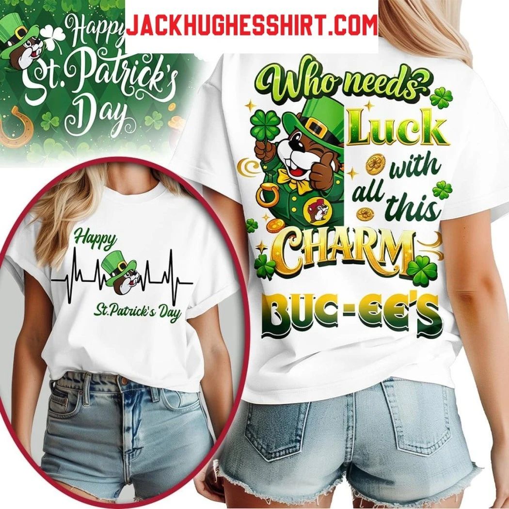 Buc-ee’s Happy St.Patrick’s Day Logo Two Sided Hoodie T-Shirt