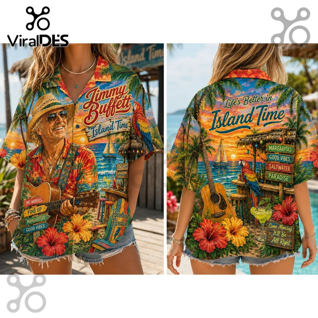 Jimmy Buffett Island Time Parrot Head Tropical Hawaiian Shirt