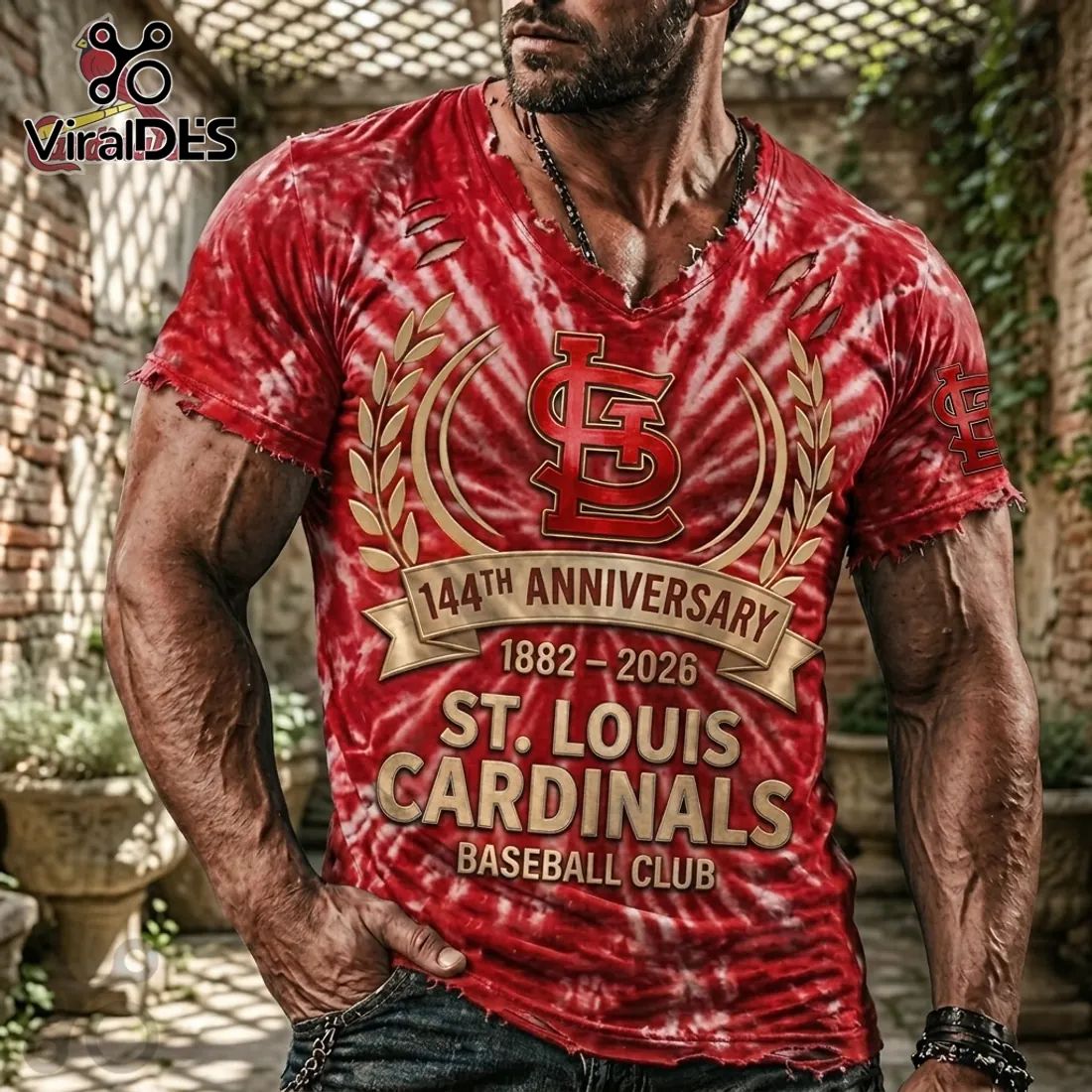 St. Louis Cardinals 144th Anniversary Distressed V-Neck Shirt