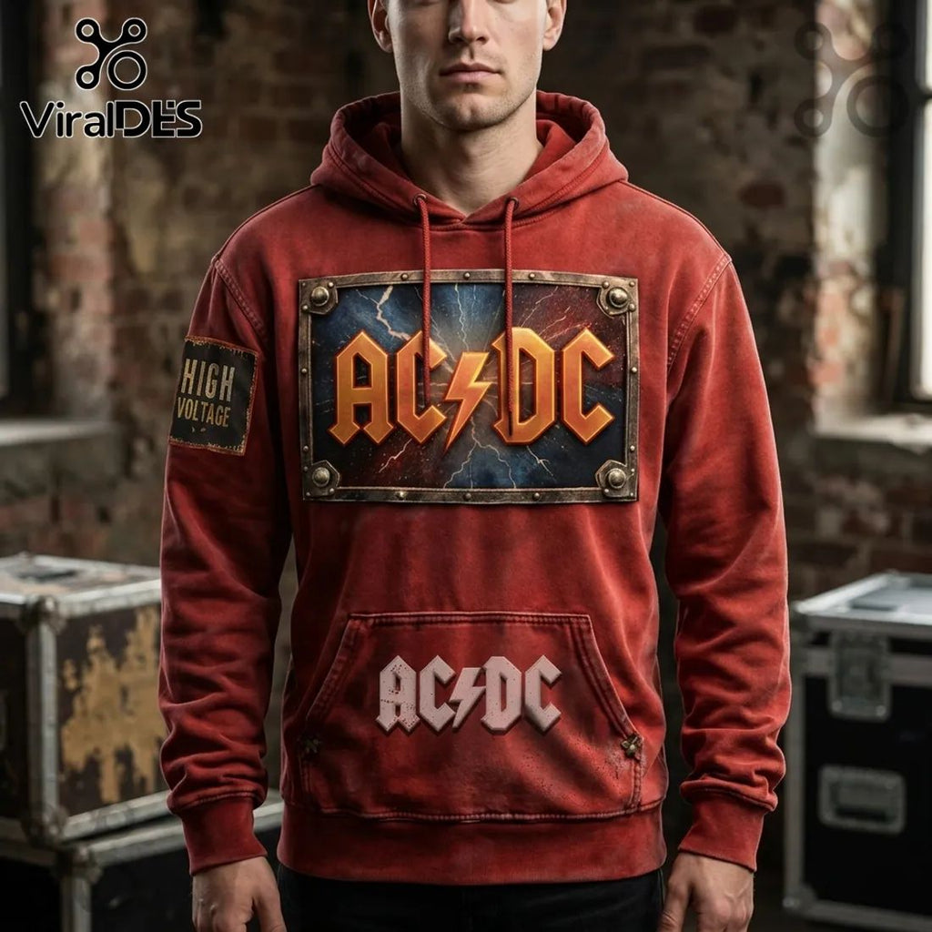 AC/DC High Voltage Distressed Rock Band Hoodie