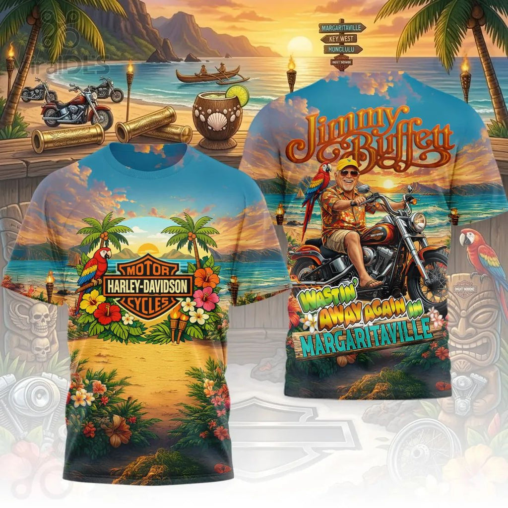 MOTOR HARLEY-DAVIDSON CYCLES Tropical Beach Full Print T-Shirt