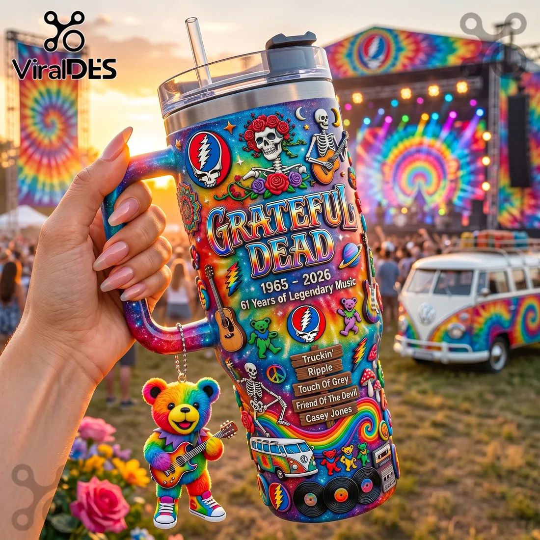 Grateful Dead 61 Years Anniversary Tie-Dye Collectible Travel Tumbler