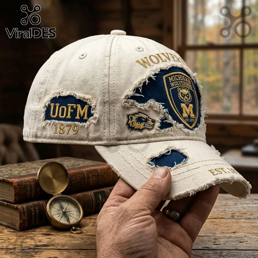 Michigan Wolverines Premium Distressed Off-White Baseball Cap