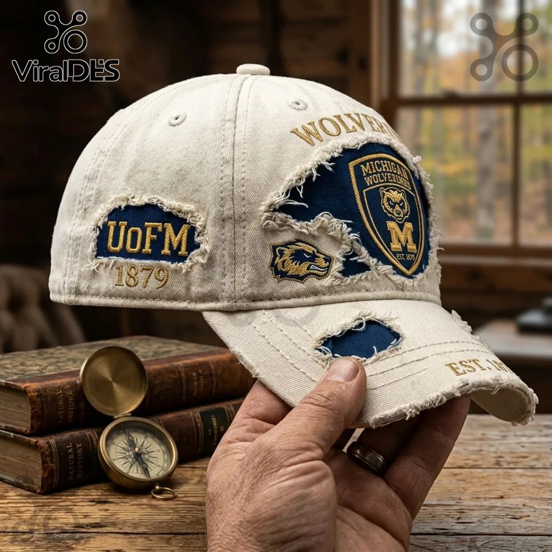 Michigan Wolverines Premium Distressed Off-White Baseball Cap