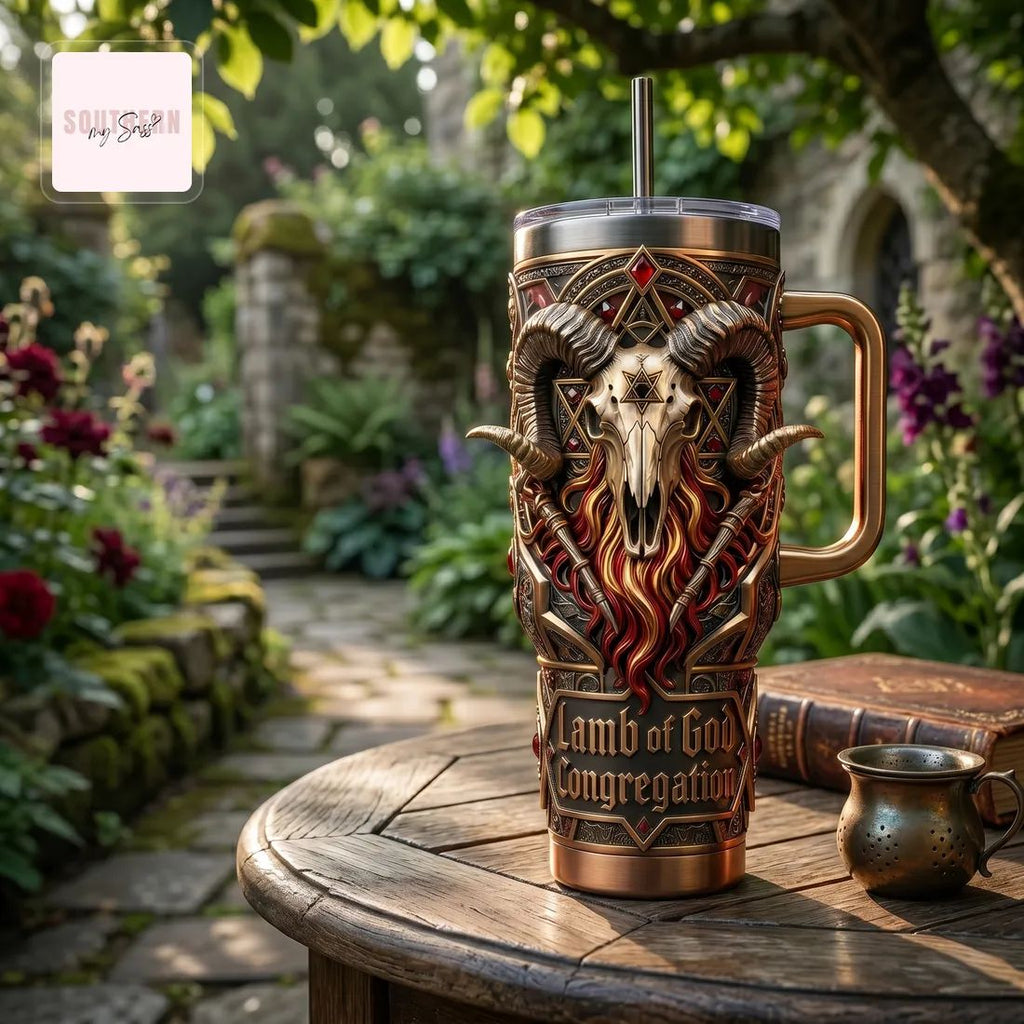 Lamb of God Congregation Gothic Ram Skull 40oz Insulated Tumbler With Handle