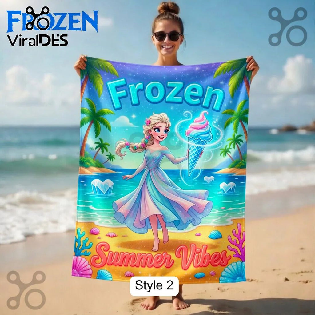 Frozen Anna Elsa Olaf Summer Vibes Tropical Kids Beach Towel