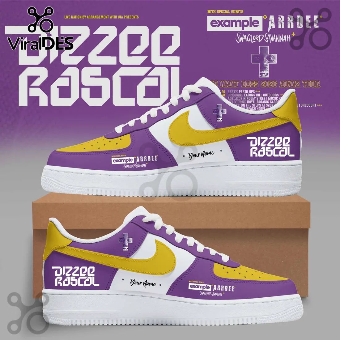 Dizzee Rascal We Want Bass 2026 Purple Yellow Air Force 1 Sneakers