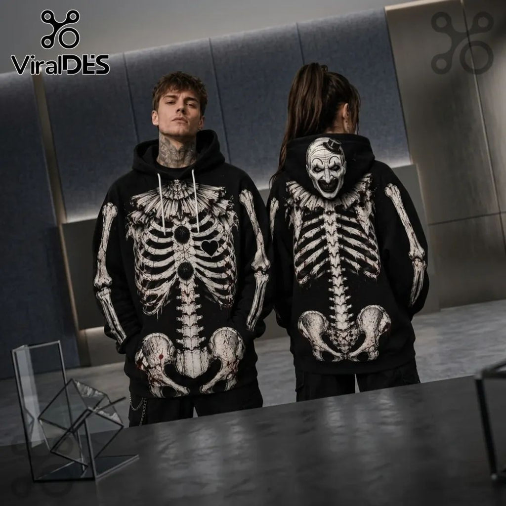 Art The Clown Horror Skeleton Black Hoodie