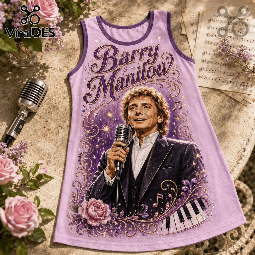 Barry Manilow Purple Floral Sleeveless Dress