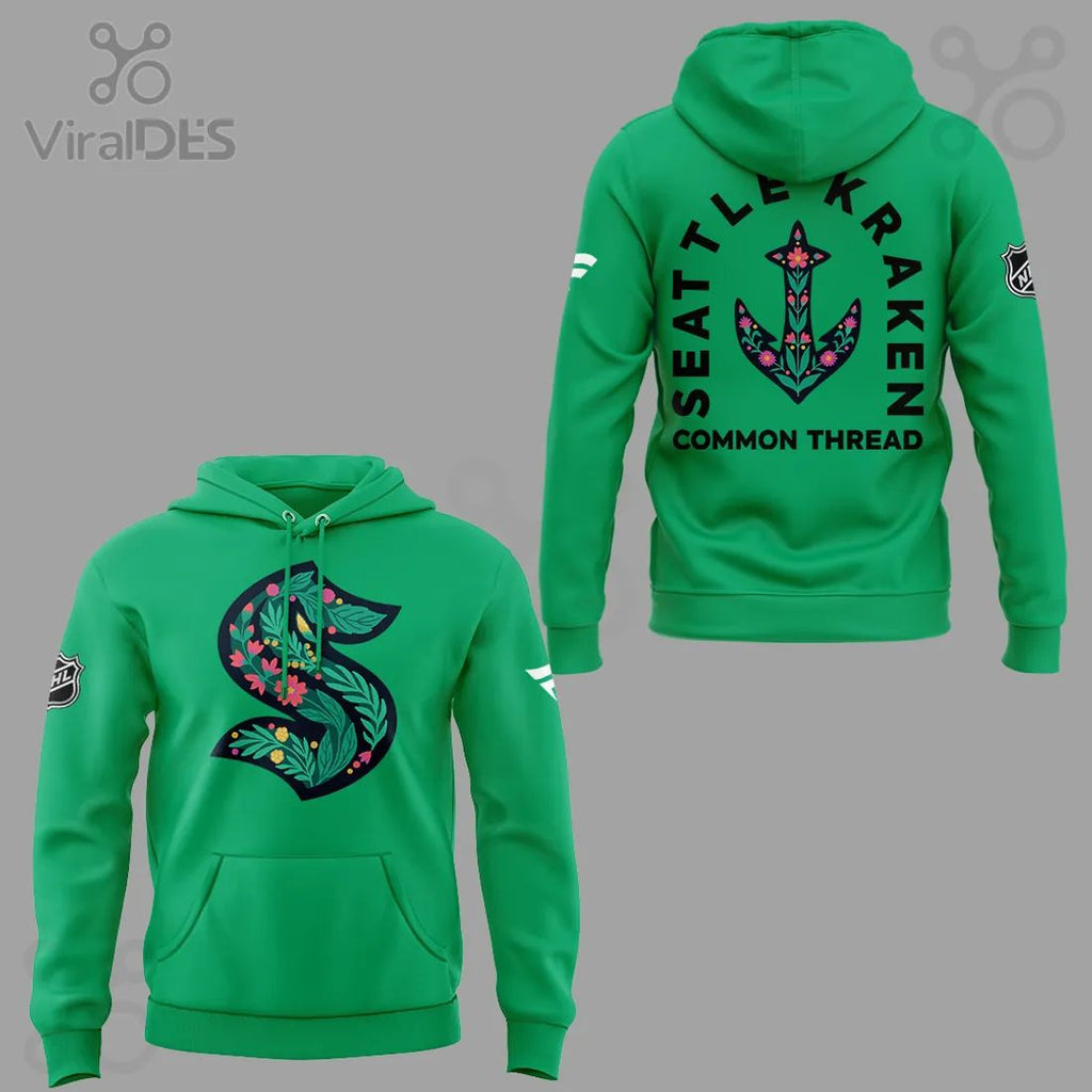 Seattle Kraken Green Night Floral S Logo Hoodie