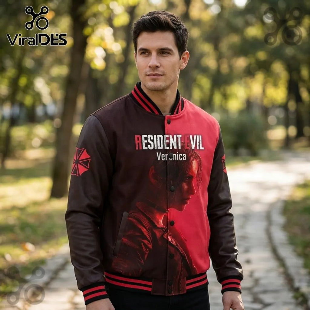 Resident Evil Code Veronica Claire Redfield Red and Black Baseball Varsity Jacket