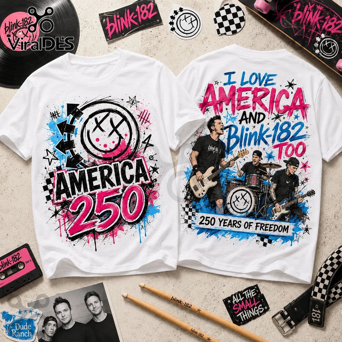 Blink-182 x America 250 Years Of Freedom Patriotic Graphic T-Shirt