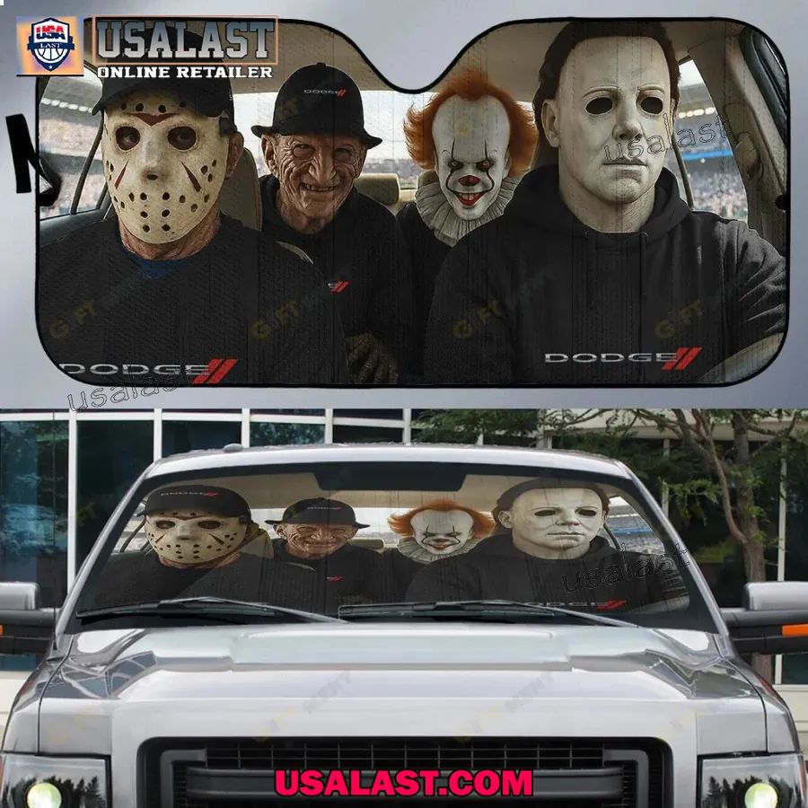 Dodge x Horror Movie Characters Car Sunshade, Car Windshield Cover