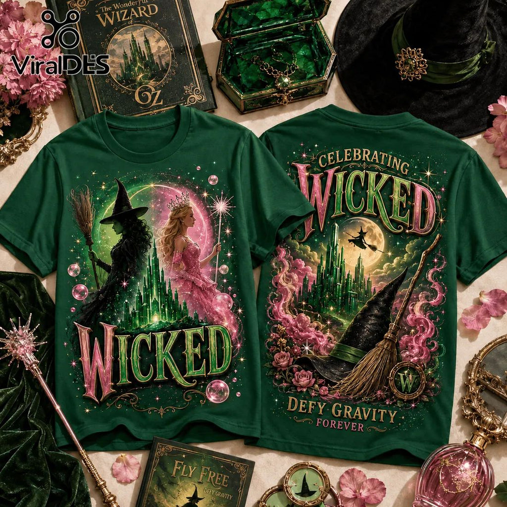 Wicked Elphaba and Glinda Forest Green T-Shirt
