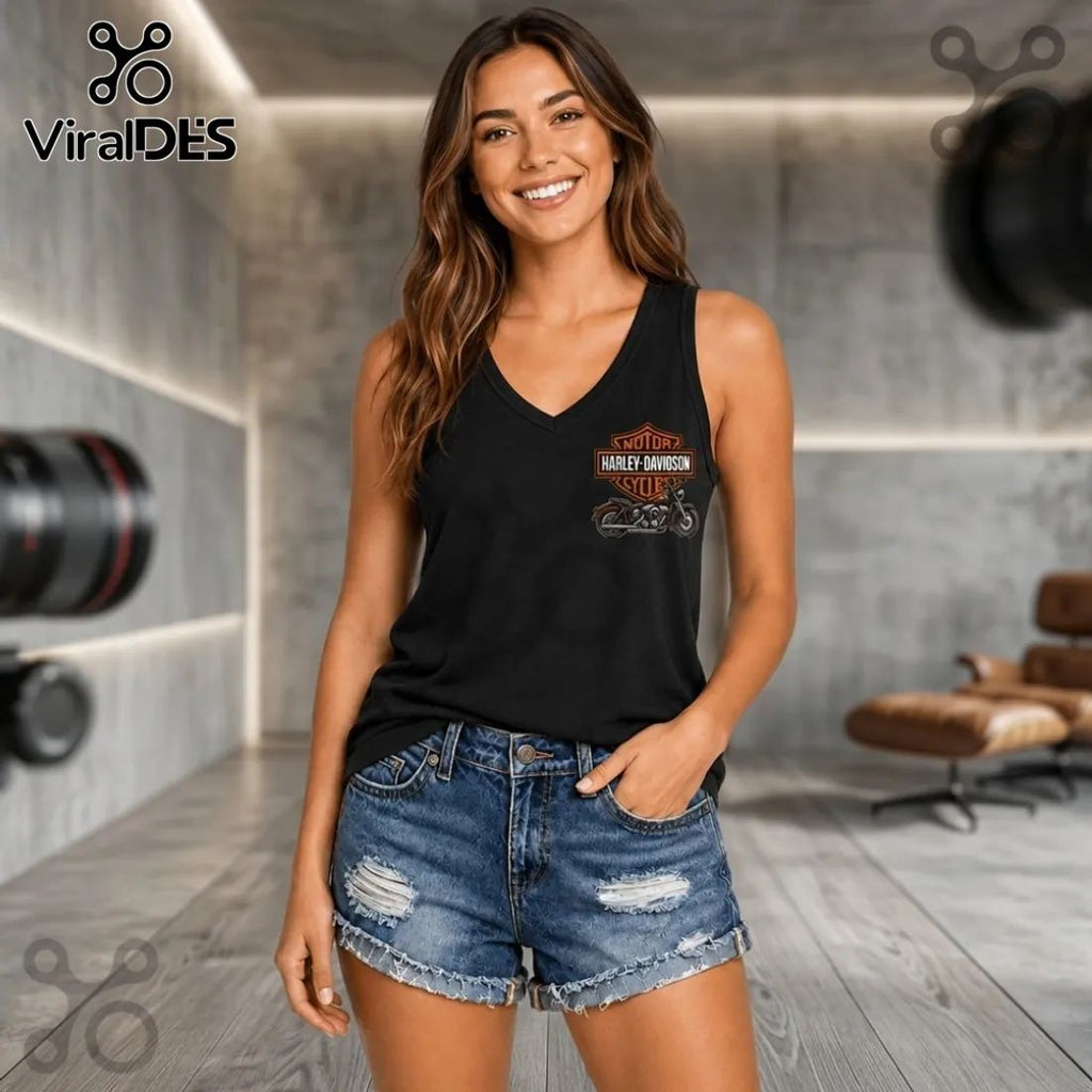 Harley-Davidson Flaming Black V-Neck Tank Top