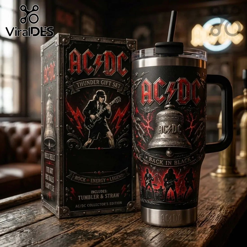 AC/DC Thunder Gift Set Back In Black Insulated Tumbler