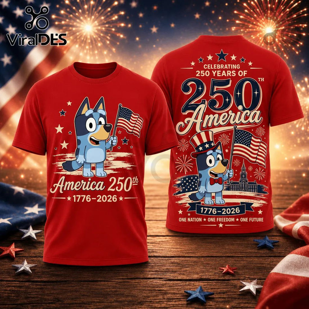 Bluey USA 250th Anniversary 1776-2026 Patriotic Collectible T-Shirt