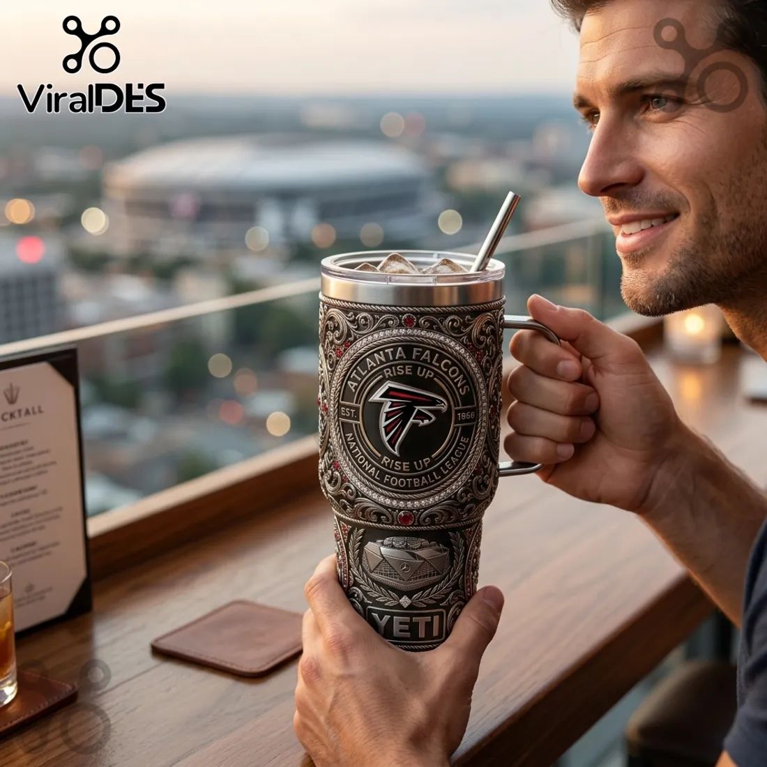 Yeti Atlanta Falcons Luxury Ornate 40oz Stanley Tumbler