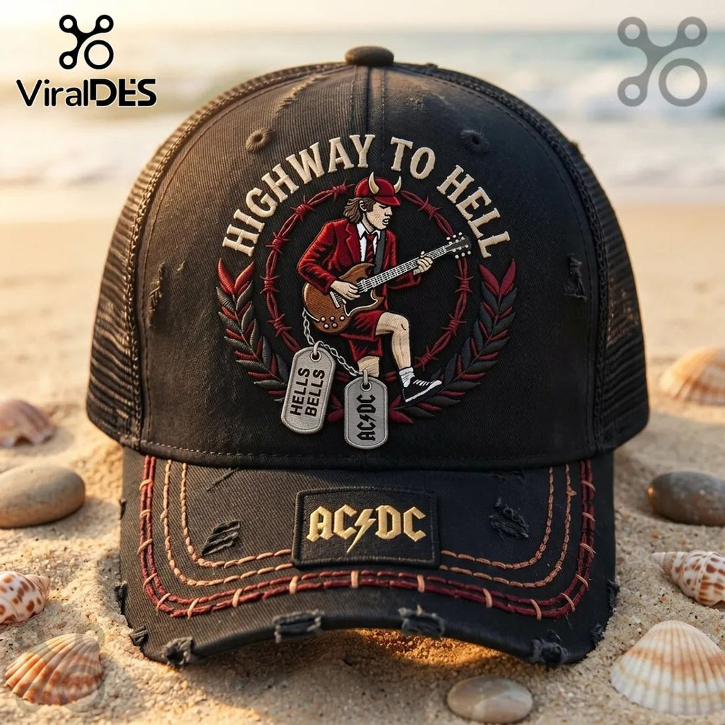 AC/DC Highway to Hell Angus Young Distressed Baseball Cap