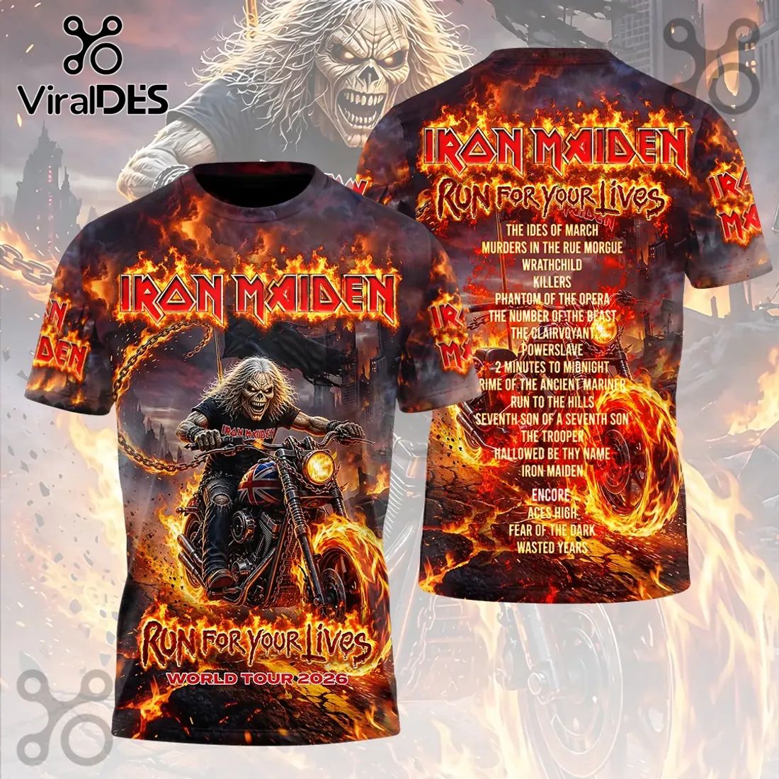Iron Maiden Run For Your Lives 2026 World Tour 3D T-Shirt
