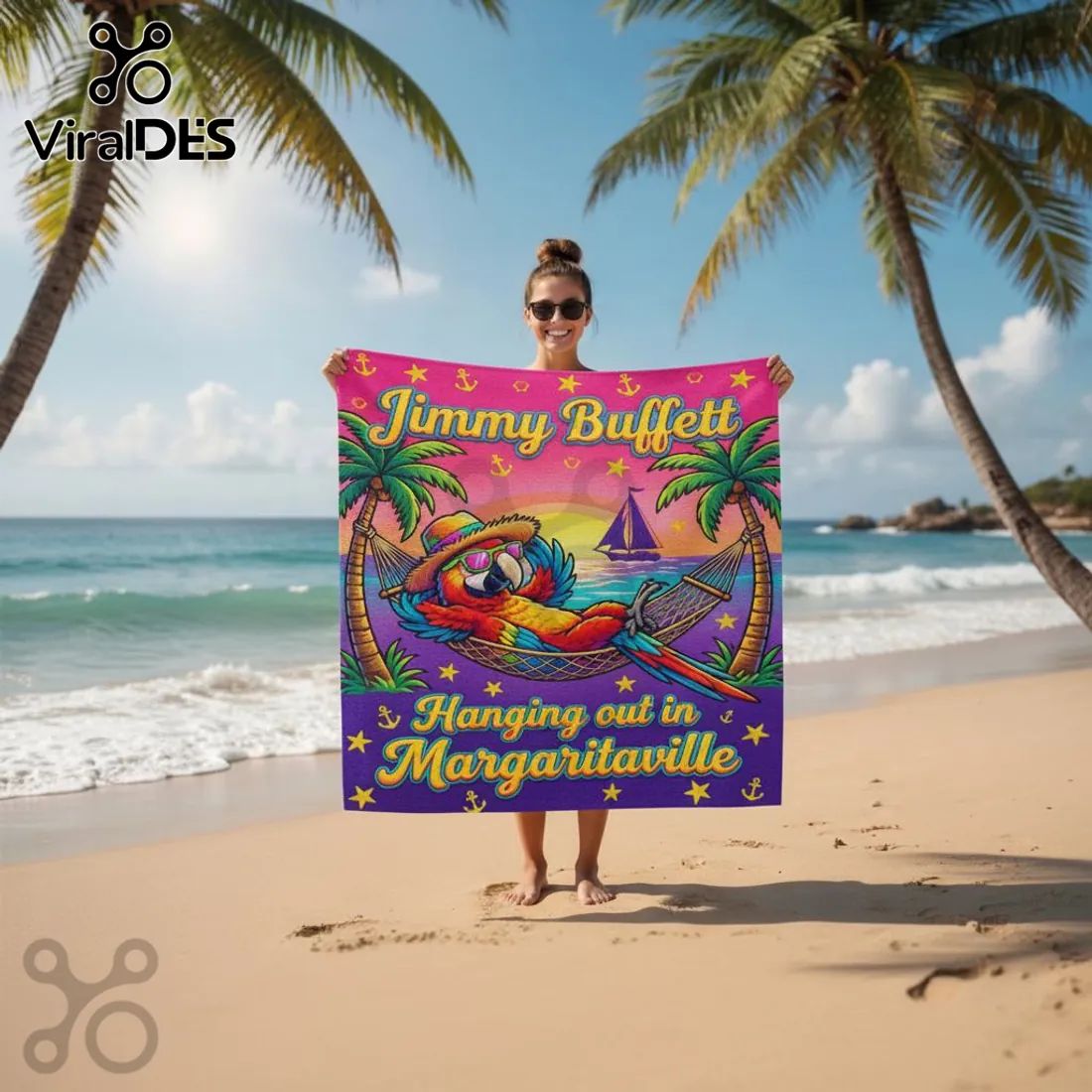 Jimmy Buffett Margaritaville Parrot Hammock Tropical Summer Beach Towel