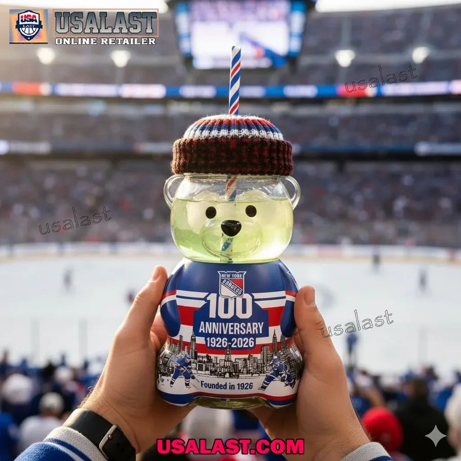 New York Rangers 100th Anniversary Collectible Bear Glass Cup