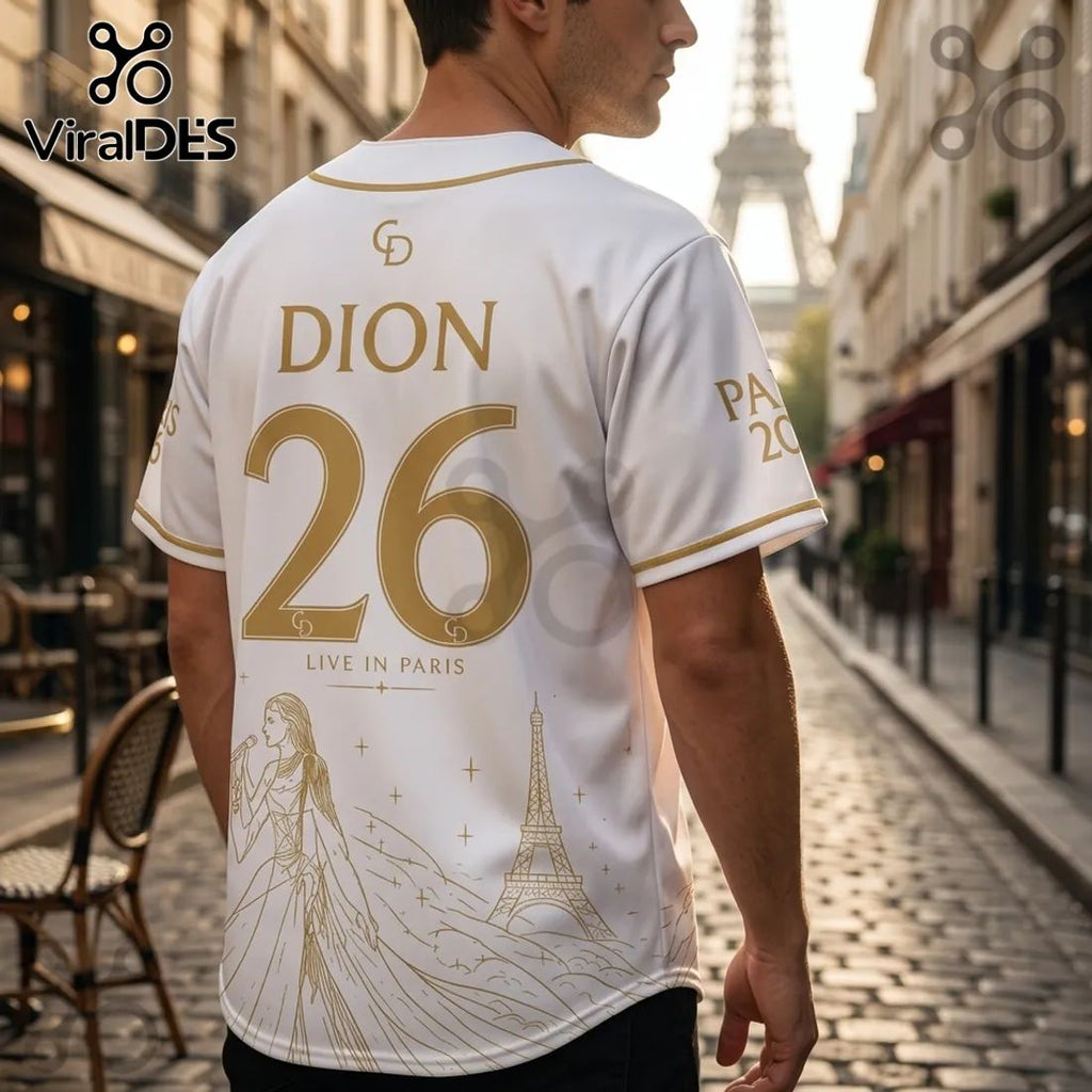 Celine Dion Live in Paris 2026 White Gold Baseball Jersey
