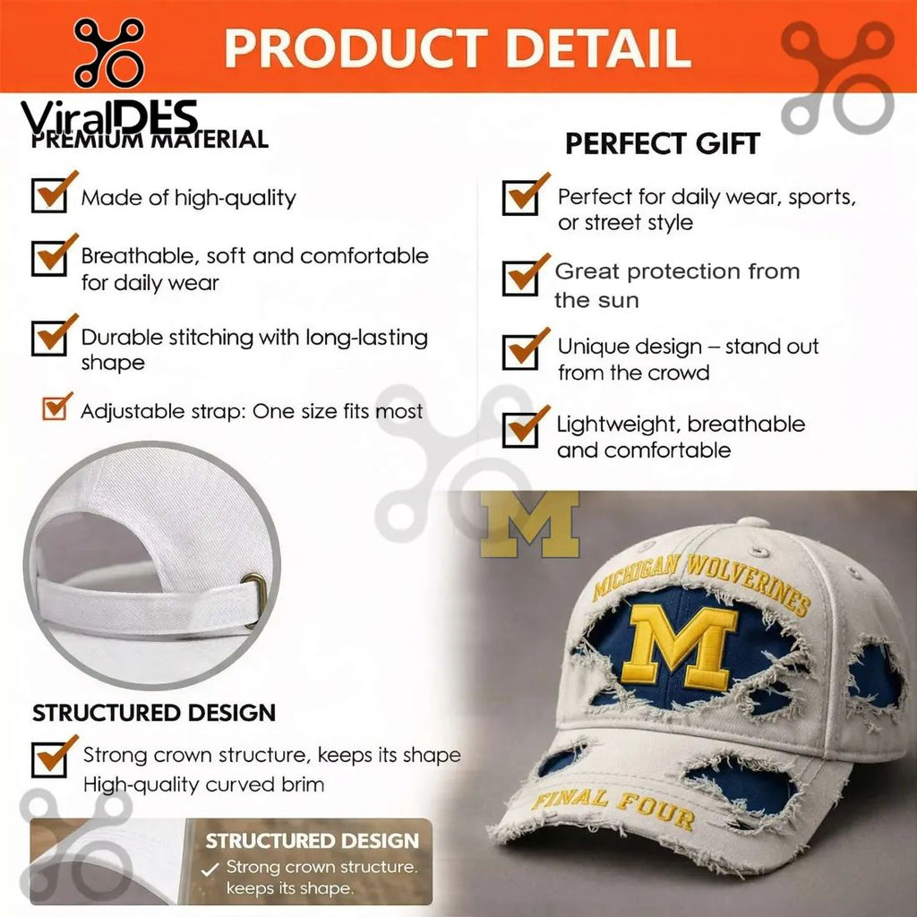 Michigan Wolverines Final Four Torn Distressed Vintage Baseball Cap